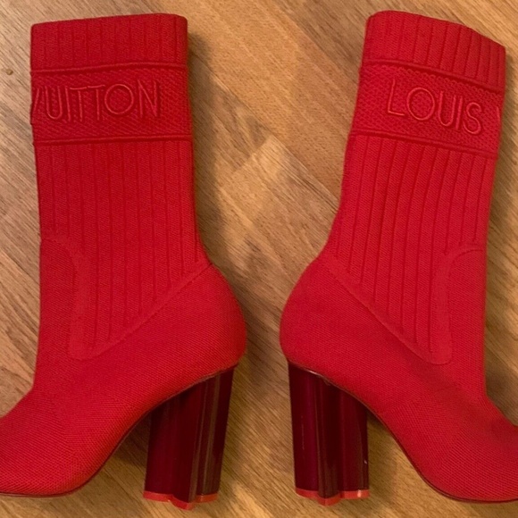 Louis Vuitton women's red cloth high heel boots, size 34 (Euro.), size 4 (U.S.) - Picture 6 of 6